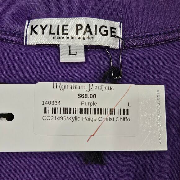 Kylie Paige Top Womens L Barbie Chiffon Tank V Neck Flowy Sheer Lined Purple - Picture 9 of 10